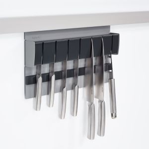 Porta cuchillos LINERO MOSAIQ  y perfil para instalación de 600 mm, color negro grafito