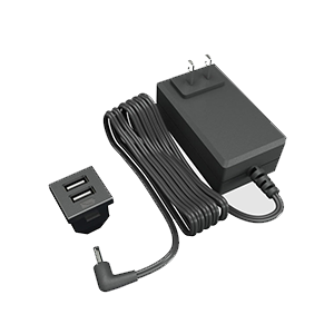 USB de carga para cubiertas, mesas y muebles, con 2 conexiones y transformador, largo del cable 1.82 m,  acabado negro