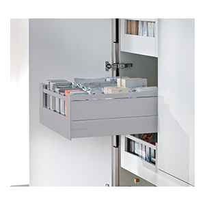 Cajón interno TANDEMBOX antaro con galería y elemento de inserción en metal, vidrio satinado y chapa de madera,  altura D, color gris