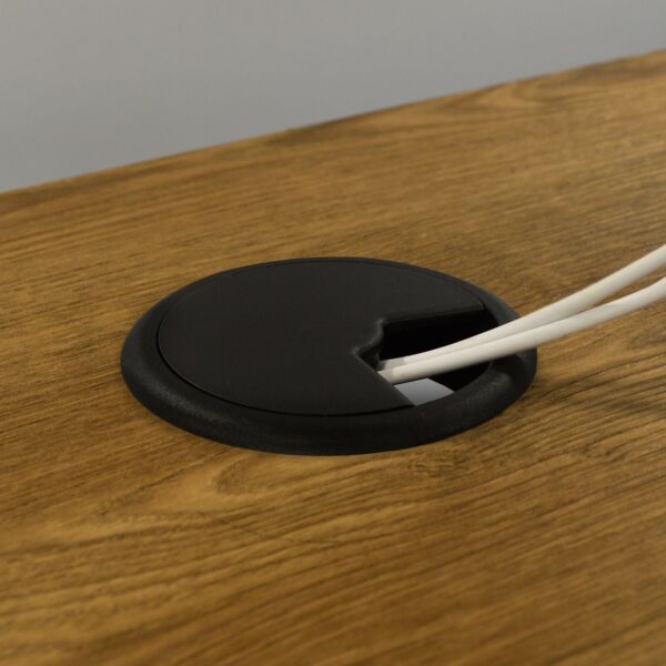 Pasacables redondo con tapa giratoria para mesa o escritorio, plástico negro
