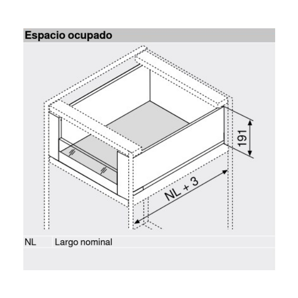 Cajón interno LEGRABOX pure altura C con elemento de diseño bajo, color negro carbón mate