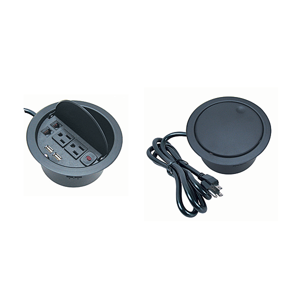 Multicontacto CIRCUM con 2 contactos eléctricos, entradas voz/datos/USB, material acero