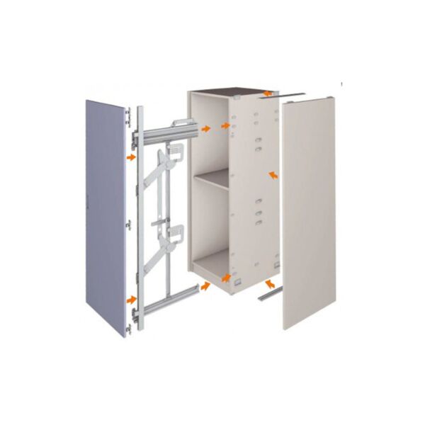 Sistema corredizo EXEDRA para puerta de madera abatible e insertable parcialmente ensamblado
